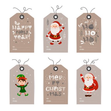 Noel Baba, cüceler ve tatil dilekleri koleksiyonu. Yazdırılabilir kart şablonları.