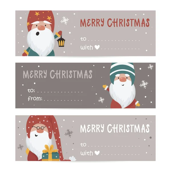 Collection Tags Gnomes Holiday Wishes Printable Cards Templates — Stock Vector