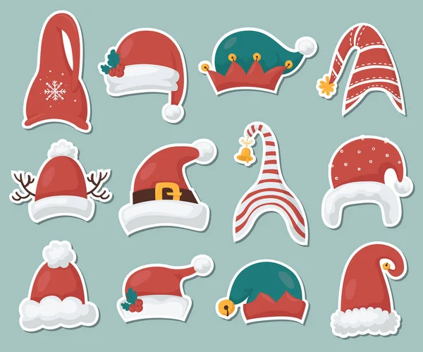 Gnomes Hüte Sticker Kollektion Vektor Illustration Für Grußkarten Weihnachtseinladungen Und — Stockvektor