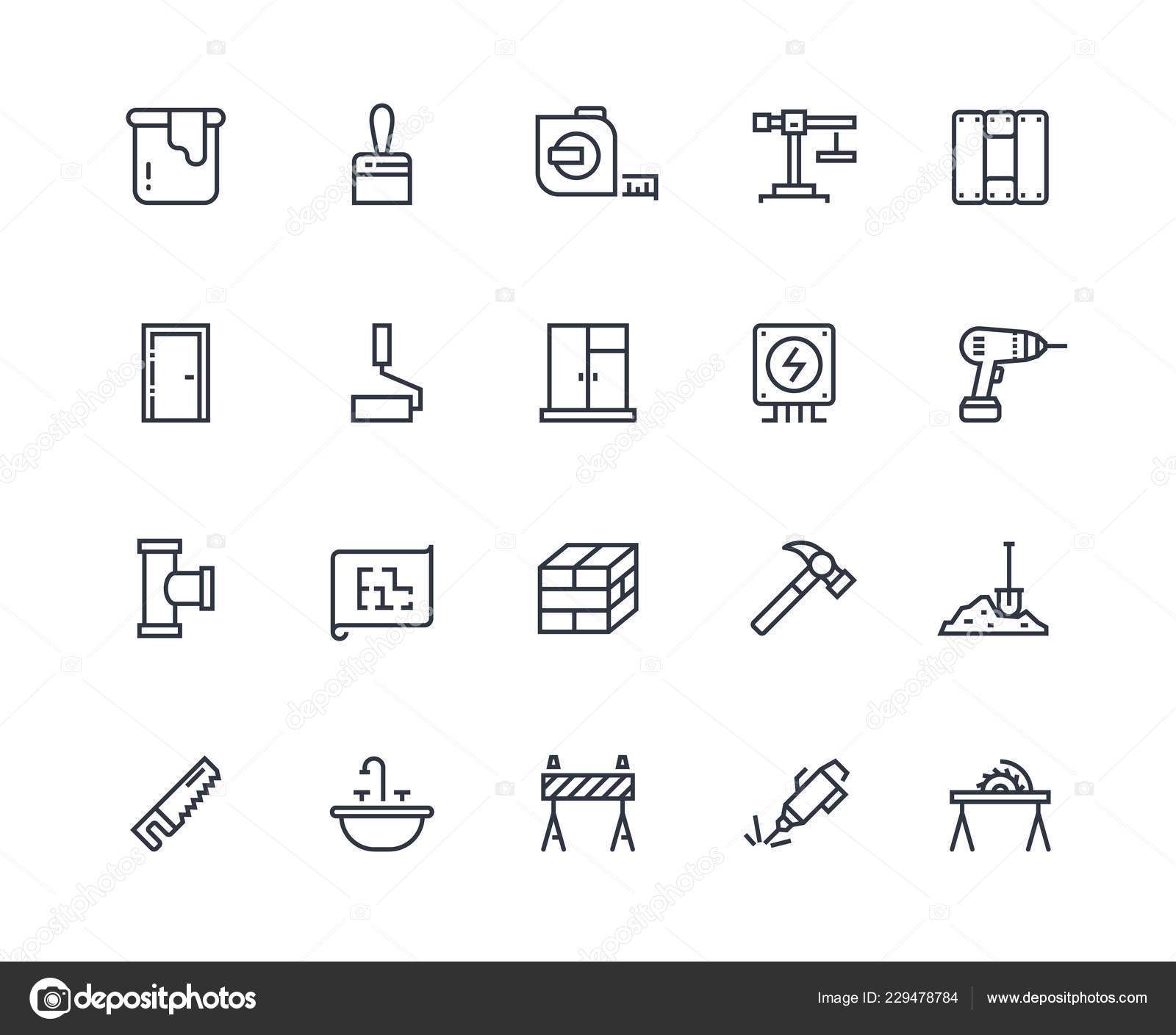 行アイコンをビルドします ホーム建材 掘りと絵画を修復します メンテナンス 建物概要絵文字 ストックベクター C Spicytruffel