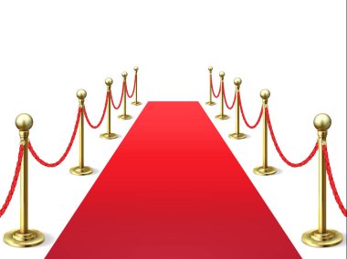 Red carpet. Event celebrity carpets with rope barrier. Vip interior. Hollywood academy movie premiere vector clipart