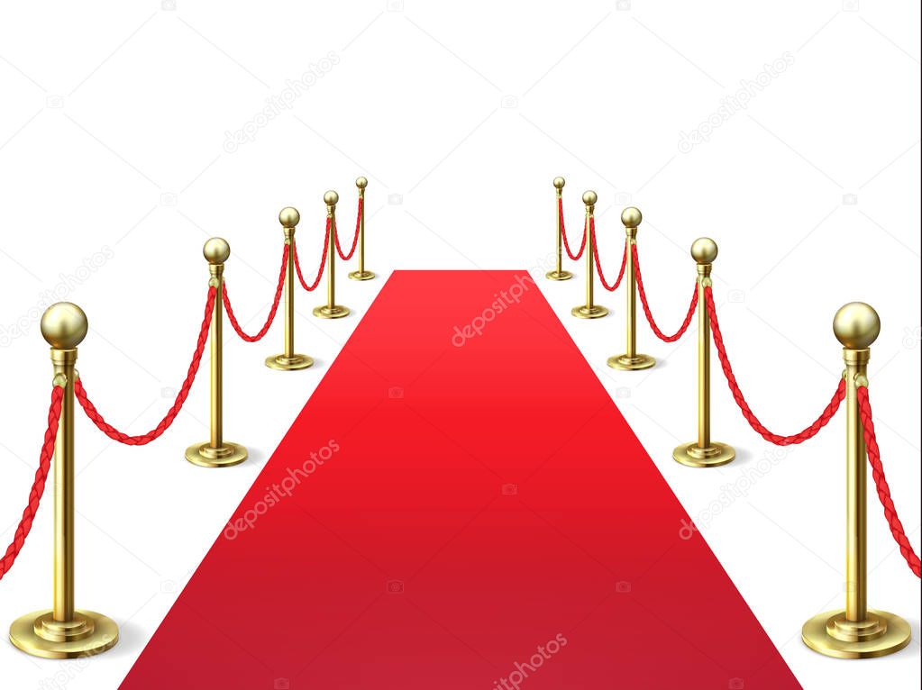 Red carpet. Event celebrity carpets with rope barrier. Vip interior. Hollywood academy movie premiere vector