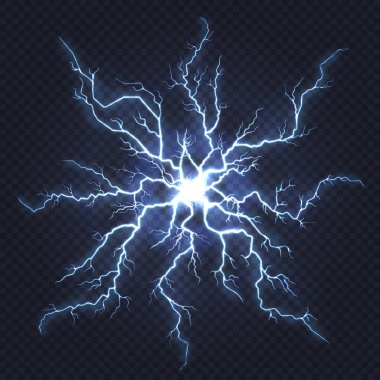 Yıldırım thunder. Flash elektrik, kıvılcım grev, mavi ışık blitz elektrik flare, doğal enerji flaş gece fırtına vektör yıldırım