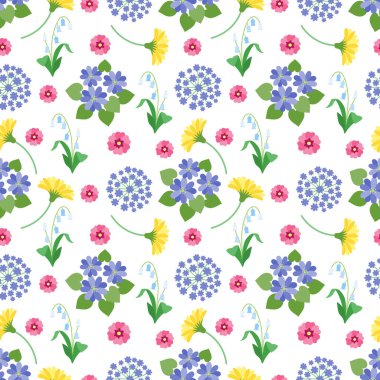 Çiçek seamless modeli. Bahar ve yaz çiçek botanik romantik vektör yazdırma vintage doku Bahçe