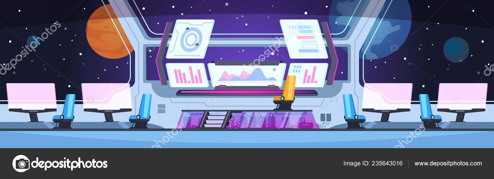 Spaceship Interior Nobody Futuristic Captain Cabin Inside