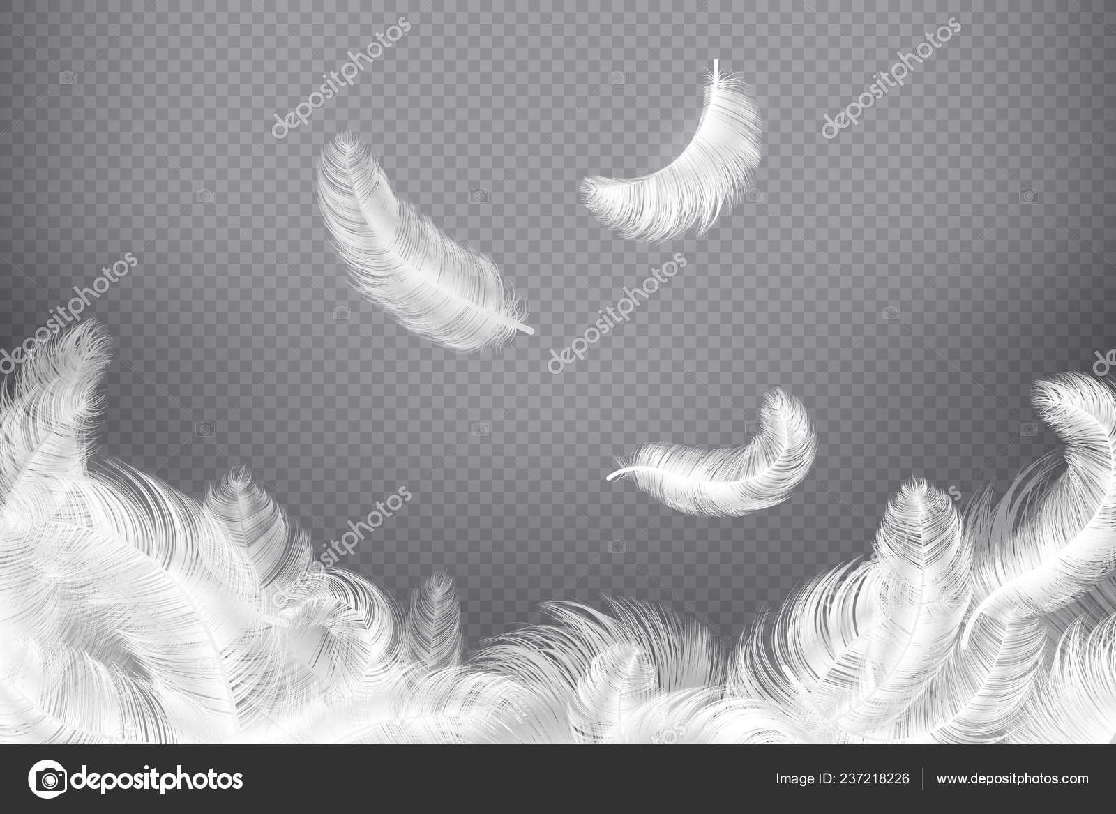 Fondo de plumas blancas. Plumas de primer plano de pájaro o ángel. Caída de  plumas sin peso. Ilustración de sueño Vector de stock #237218226 de  ©SpicyTruffel, image size:1600x1167