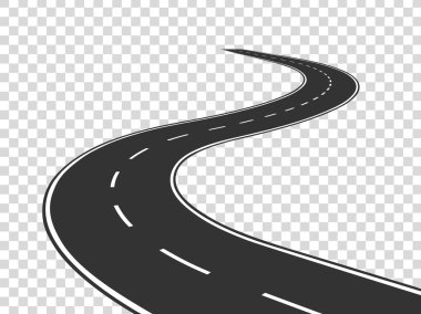 Winding road. Journey traffic curved highway. Road to horizon in perspective. Winding asphalt empty line isolated concept clipart