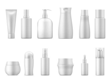 Gerçekçi kozmetik paket. Ürün şişe paketi 3d beyaz plastik losyon tüp şampuan konteyner boş boş bir paket. Güzellik seti
