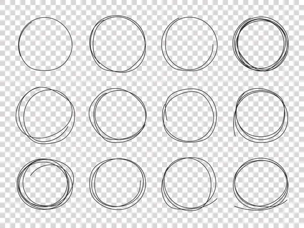 Rita cirklar. Handritad cirklade ramar. Cirkulär scribble doodle svart penna stroke vektor isolerade — Stock vektor