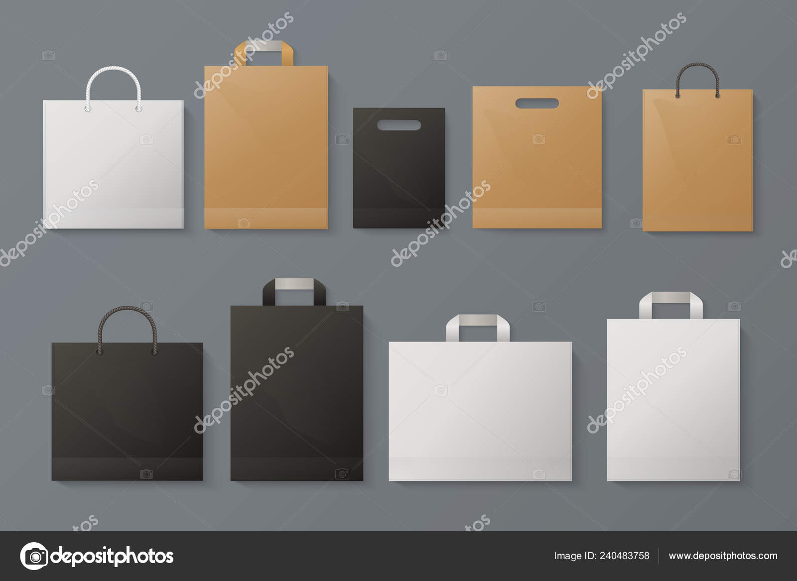 Download Shopping Bag Mockup Realistic White Paper Package Craft Black Brand Merchandise Shop Gray Paper Fashion Shopping Template Vector Image By C Spicytruffel Vector Stock 240483758