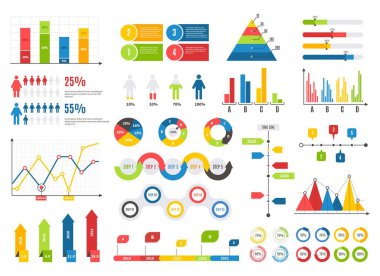 Infographics grafik kümesi. Grafikler Grafikler simgeler istatistikleri mali veri diyagramları neden. İzole analiz vektör öğeleri