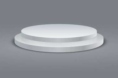 Yuvarlak podyum. Kazanan Kaide set yuvarlak. 3D iki aşamalı platform gri arka plan üzerinde. Vektör