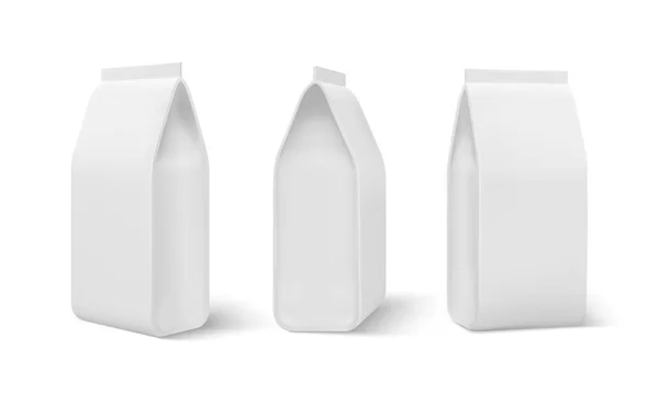 Alcateia realista. Mockup saco de comida, cães refeição embalagem em branco, lanches de café bolsa. Modelo 3d vetor em branco isolado no branco — Vetor de Stock