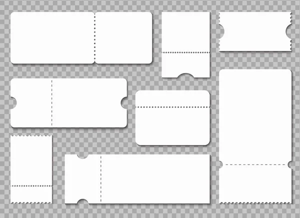 票证模板。白色空白优惠券。彩票抽奖门票, 音乐会剧院收据孤立的模型 — 图库矢量图片