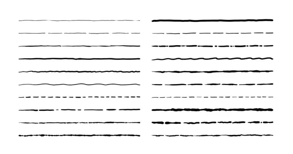 Hand drawn doodle lines. Vintage underline border elements, cartoon frame set, pencil grunge decoration. Pen stroke sketch — Stock Vector