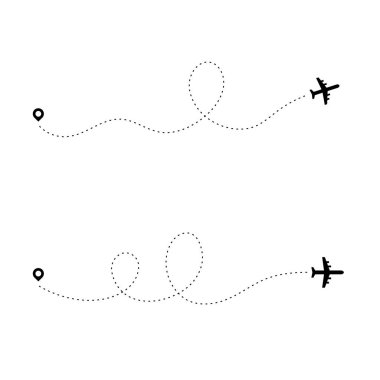 Airplane dotted path. Dash travel line route point aircraft path flight map trip plan airline trace. Plain path vector clipart