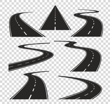 Perspektif içinde yollar. Kıvrık yolu yol eğri şehir ufuk sokak. Yolculuk asfalt karayolu izole vektör