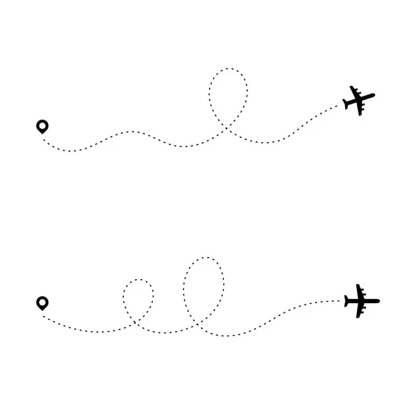 Repülőgép pontozott elérési útja. Dash utazási vonal útvonal pont légi útvonal repülés megjelenítése utazás terv légitársaság nyomkövetési. Sima utat vektor — Stock Vector