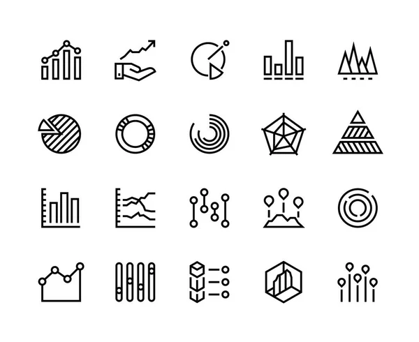 Diagrammen lijn pictogrammen. Zakelijke gegevens grafiek taart verhogen analytische candlestick grafiek trend informatie grafiek. Diagram vector — Stockvector