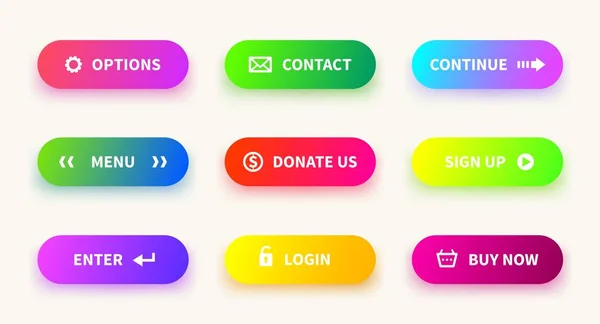 グラデーション ボタンのアクション。多くの web ui ナビゲーション ボタン携帯ゲームアプリを学ぶ、バナーをダウンロードします。ベクトル グラデーション — ストックベクタ