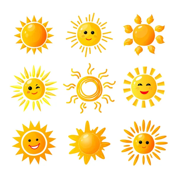 Şirin güneş. El sunshine çekilmiş. Yaz sabah gündoğumu. Sevinç simgeler ısınma vektör doodle — Stok Vektör