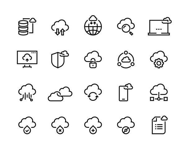 Cloud computing line icons. Data storage technology information infrastructure system data. Cloud access platform set