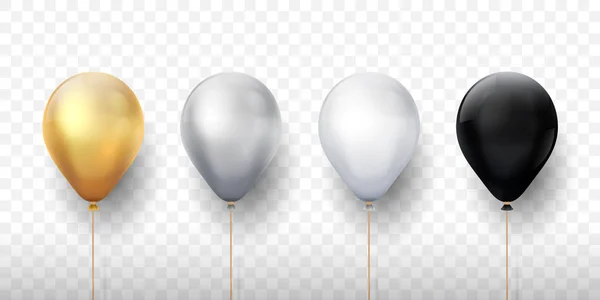 Des ballons réalistes. Golden 3d ballons de fête transparents, décoration d'anniversaire blanc argenté. Ensemble de ballon de fête vectorielle — Image vectorielle