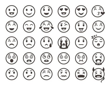 İfadeler anahat. Emoji ifade komik gülümseme vektör hat simgeler yüzler