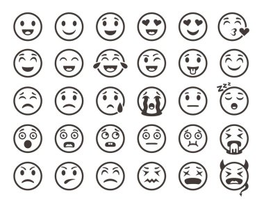 Emoticons outline. Emoji faces emoticon funny smile vector line icons clipart