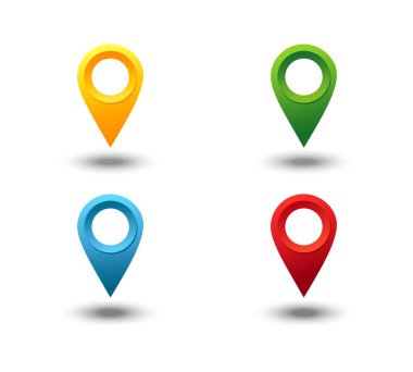 Marker 3d. Harita işaretçi PIN vektör izole üzerinde beyaz arka plan ayarlayın. Web konumu noktası, işaretçi 3d ok işareti illüstrasyon