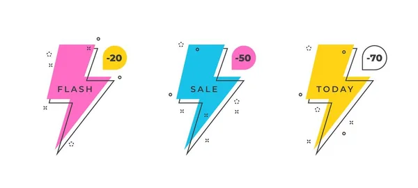 Flash-myynti banneri. Edistäminen ukkonen muoto, keltainen salama pultti abstrakti geometrinen juliste. Vector pultti mainonta lehtinen — vektorikuva