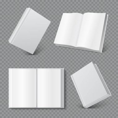 Kitap kapağı mockup. Gerçekçi boş kitapçık kapak, beyaz broşür yüzey, boş kağıt kapaklı kitap dergi kadar sahte. 3B vektör kitaplar