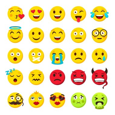 İfadeler kümesi. Emoji ifade komik gülümseme vektör toplama yüzler