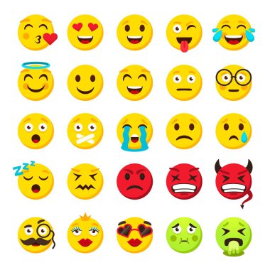 İfadeler kümesi. Emoji ifade komik gülümseme vektör toplama yüzler