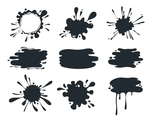 Zwarte verf blob. Borstel pen splatter vormen, huidige verf vlekken, vloeibare druipend van gesmolten chocolade. Vector paint drip voor logo — Stockvector