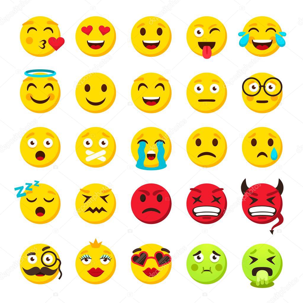 Emoticons set. Emoji faces emoticon funny smile vector collection