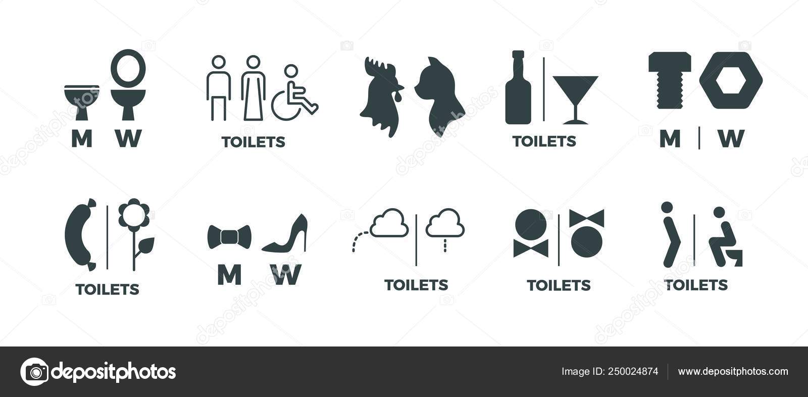 Download Toilet Signs He She Wc Door Symbols Man And Woman Bathroom Direction Signs Vector Funny Icons Of Restroom Pictogram Vector Image By C Spicytruffel Vector Stock 250024874