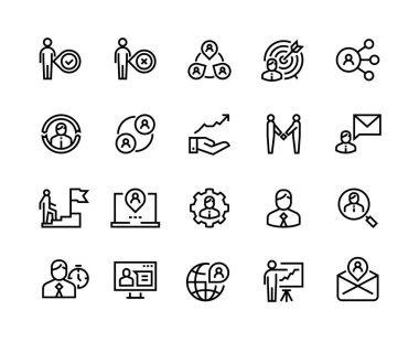 Yönetim satırı simgeler. Takım iş başvuru ağ finans kuruluşu para başarı işadamı. İş ağ vektör