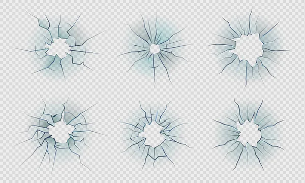 Glasscherben. Zertrümmertes Eis, realistische Struktur des zerbrochenen Spiegels, Einschusslöcher in transparentem Glas. Vektorbruchfläche — Stockvektor