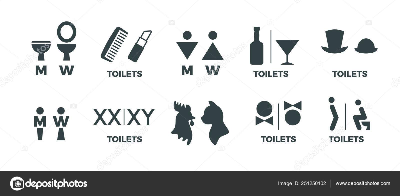 Toilet signs. Funny WC man and woman direction icons, restaurant cafe  cinema restroom door signs. Vector toilet symbols ⬇ Vector Image by ©  SpicyTruffel | Vector Stock 251250102