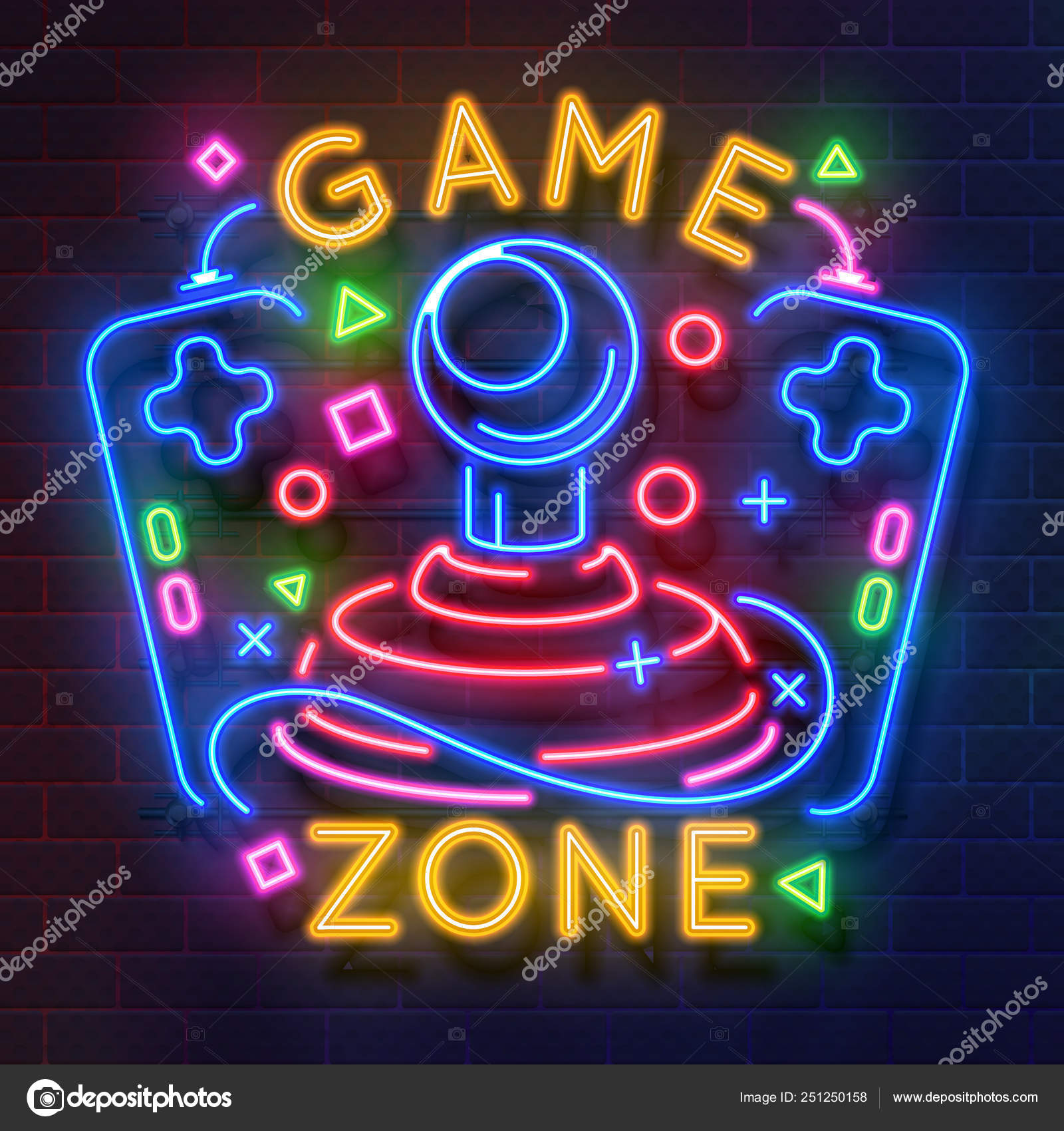 Retro game neon sign. Video games night light symbol, glowing gamer