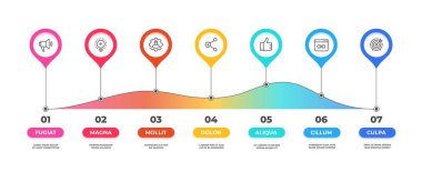 Adım Infographic. Seçenek zaman çizelgesi diyagramı, iş grafik grafik, iş akışı sunu şablonu. Vektör 7 adımlar akış düzeni