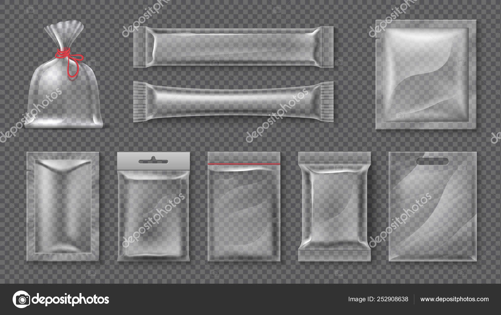 Emballage plastique. Modélisation réaliste du sac transparent, kit  d'emballage alimentaire transparent 3d, feuille brillante vierge. Vecteur  conteneur de collation bonbons Vecteur par ©SpicyTruffel 252908638