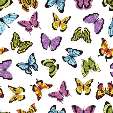 Kelebek Dikişsiz desen. Floral bahçe baskı, kelebekler ve çiçekler ile Dikişsiz grafik arka plan. Vektör el çizilmiş böcekler