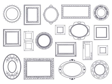 Doodle çerçeveleri. Kare el Beraberlik sınırları, kalem daire hattı, yuvarlak kavisli çerçeveler, çocuklar kalem çizimleri. Vektör altı çizili Doodle
