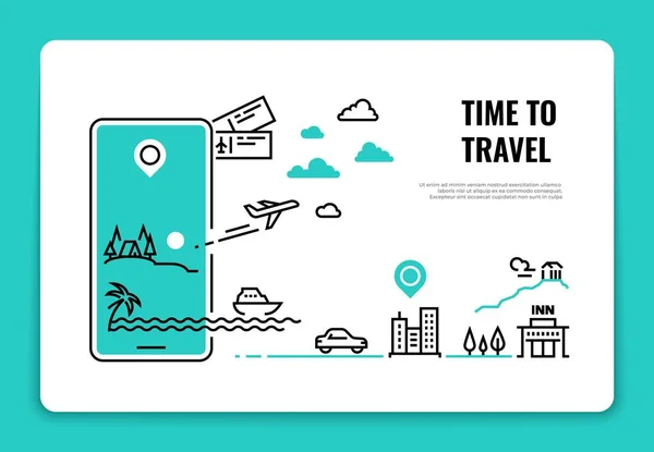 Tourism line concept. Travel destination summer vacation traveling agency hotel website airplane route concept. Tour vector background — Stock Vector