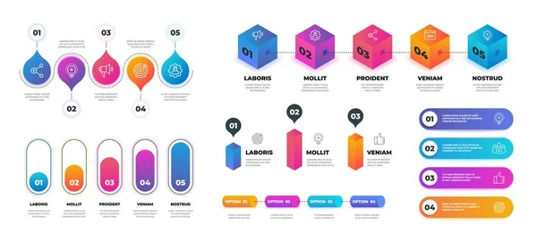 Paso infografía 3D. Gráfico de diagrama de flujo realista, plantilla de presentación de opciones de negocio. Vector flujo de trabajo círculo plantilla gráfica — Vector de stock