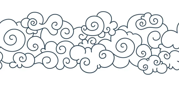 Aziatische wolk patroon. Chinese Japanse Oosterse grens hand getrokken Tibetaanse hemel ornament elementen. Vector decoratieve krullend wolken — Stockvector