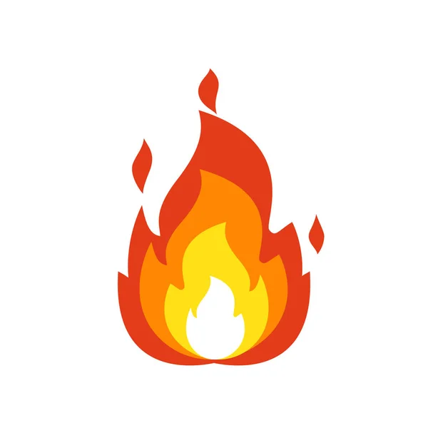 Fuego icono de la llama. Signo de hoguera aislado, símbolo de llama emoticono aislado en blanco, emoji fuego e ilustración del logotipo — Vector de stock