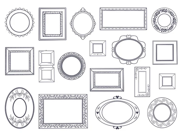 Doodle çerçeveleri. Kare el Beraberlik sınırları, kalem daire hattı, yuvarlak kavisli çerçeveler, çocuklar kalem çizimleri. Vektör altı çizili Doodle